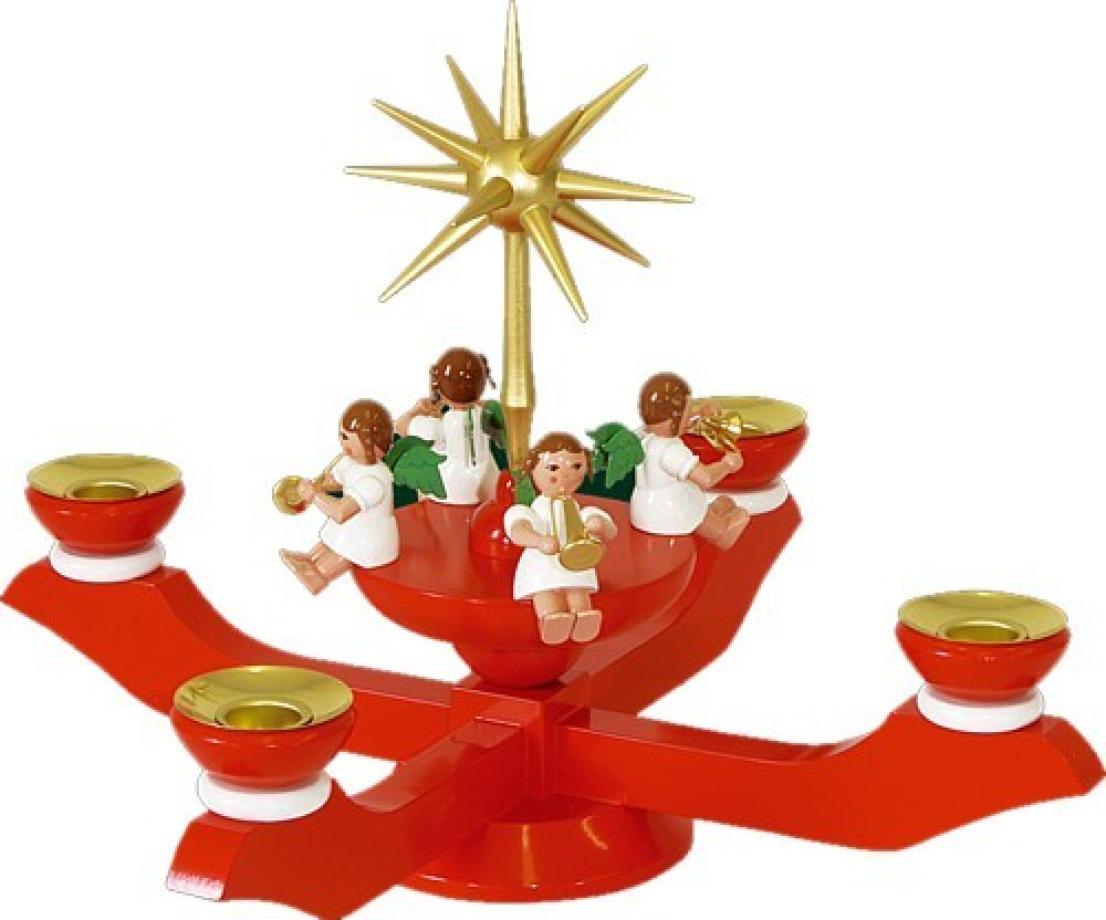 Richard Gläser Adventsleuchter mit Musikerengel Rot Richard Gläser Adventsleuchter mit Musikerengel Rot