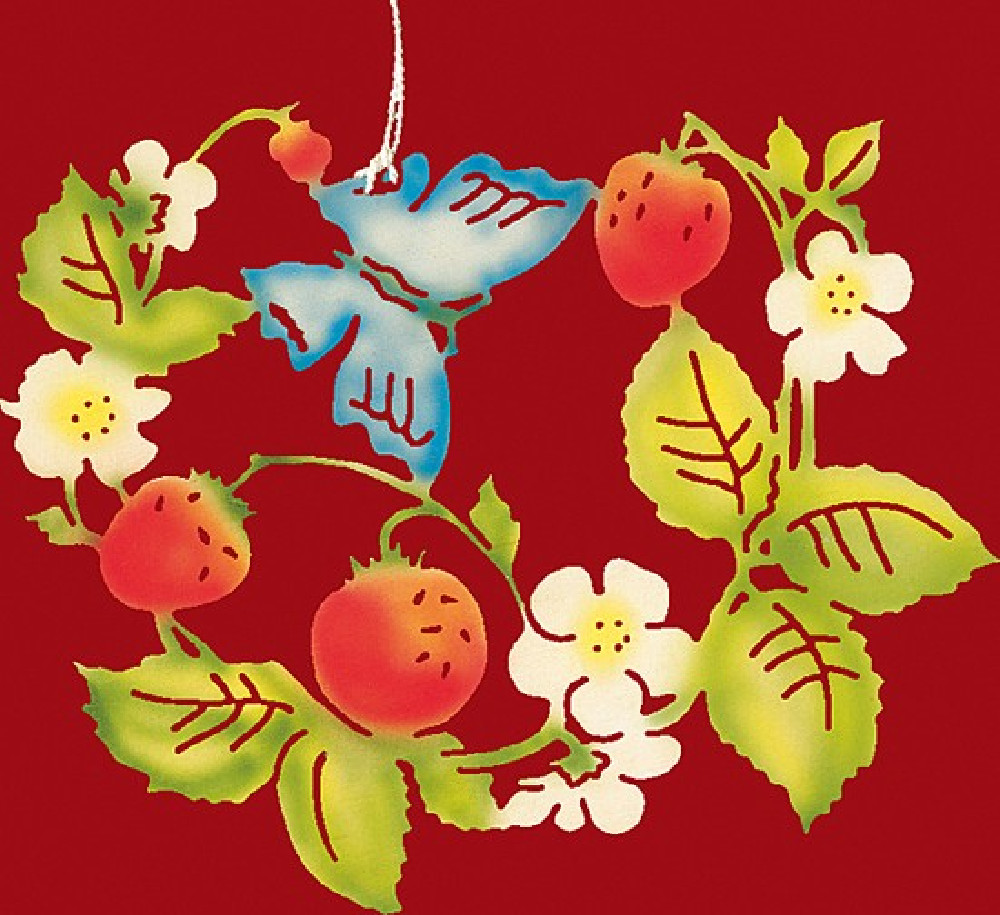 Taulin Fensterbild farbig Schmetterling mit Erdbeeren Taulin Fensterbild farbig Schmetterling mit Erdbeeren