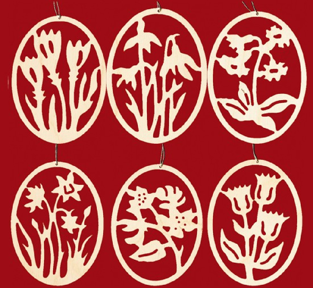 Taulin Baumbehang mit Frühlingsblumendekor, 6er Set Taulin Baumbehang mit Frühlingsblumendekor, 6er Set