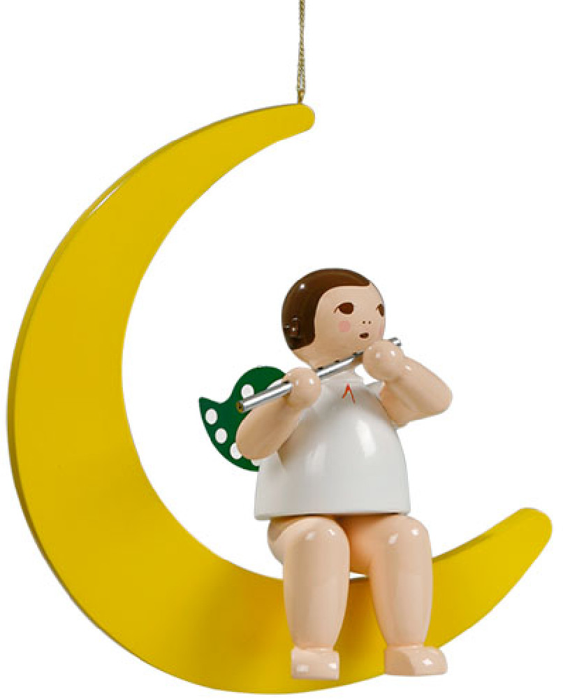 Ellmann großer Engel auf Mond mit Querflöte - hängend, ohne Krone Ellmann großer Engel auf Mond mit Querflöte - hängend, ohne Krone