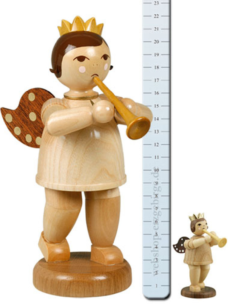 Ellmann großer Engel mit Trompete, natur - 22 cm - mit-Krone Ellmann großer Engel mit Trompete, natur - 22 cm - mit-Krone