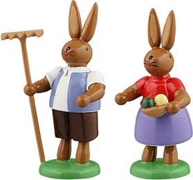 Ellmann Hasenpaar mit Rechen und Schale Ellmann Hasenpaar mit Rechen und Schale