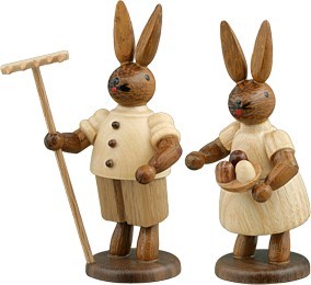 Ellmann Hasenpaar mit Rechen und Schale Natur Ellmann Hasenpaar mit Rechen und Schale Natur