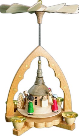 Richard Glässer Weihnachtspyramide, Seiffener Kirche mit Laternenkinder Richard Glässer Weihnachtspyramide, Seiffener Kirche mit Laternenkinder