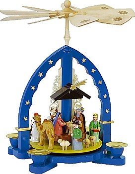 Richard Glässer Weihnachtspyramide, Heilige Drei Könige, blau