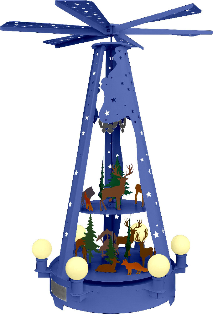 Außenpyramide aus Metall - Waldmotiv, blau Außenpyramide aus Metall - Waldmotiv, blau