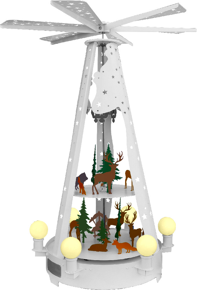 Aussenpyramide aus Metall - Waldmotiv, weiß Aussenpyramide aus Metall - Waldmotiv, weiß