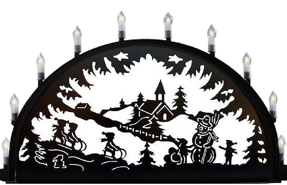 Außenschwibbogen aus Metall, Motiv - Schlittenkinder und Schneemann - 2,50 x 1,25 m Außenschwibbogen aus Metall, Motiv - Schlittenkinder und Schneemann - 2,50 x 1,25 m