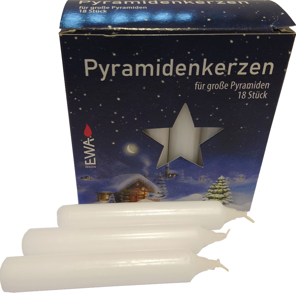 18 Pyramidenkerzen, groß - 17 mm, weiß 18 Pyramidenkerzen, groß - 17 mm, weiß
