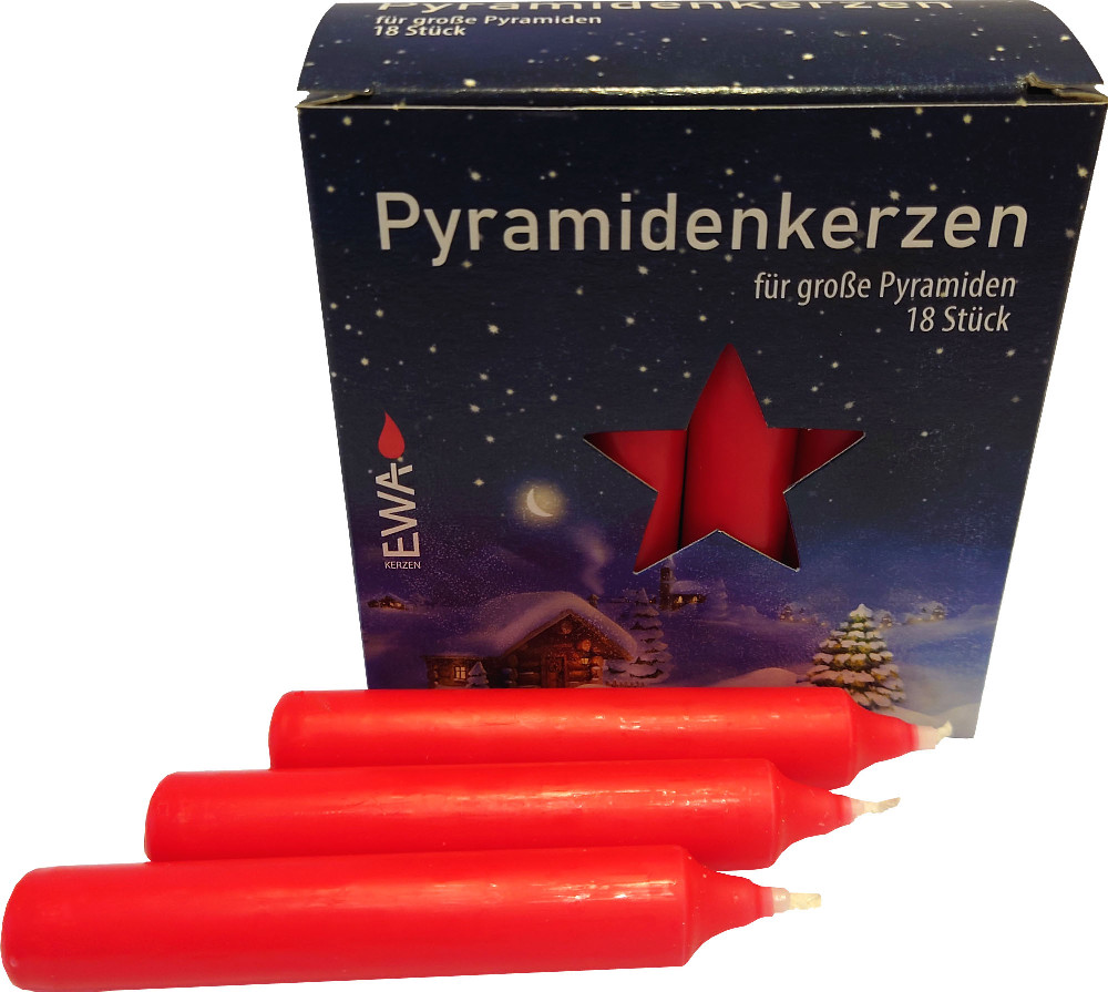 18 Pyramidenkerzen, groß - 17 mm, rot 18 Pyramidenkerzen, groß - 17 mm, rot
