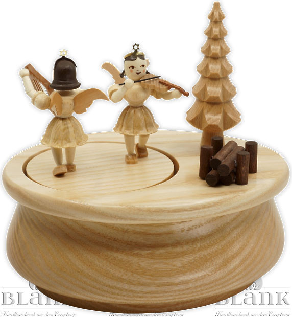 Blank Spieldose mit 2 Engeln, oval, natur Blank Spieldose mit 2 Engeln, oval, natur
