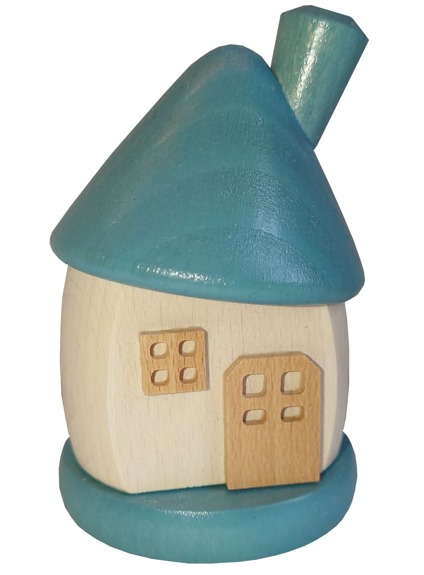 Holz-Räucherhaus, rund mit schiefem Dach - weiß/graublau Holz-Räucherhaus, rund mit schiefem Dach - weiß/graublau