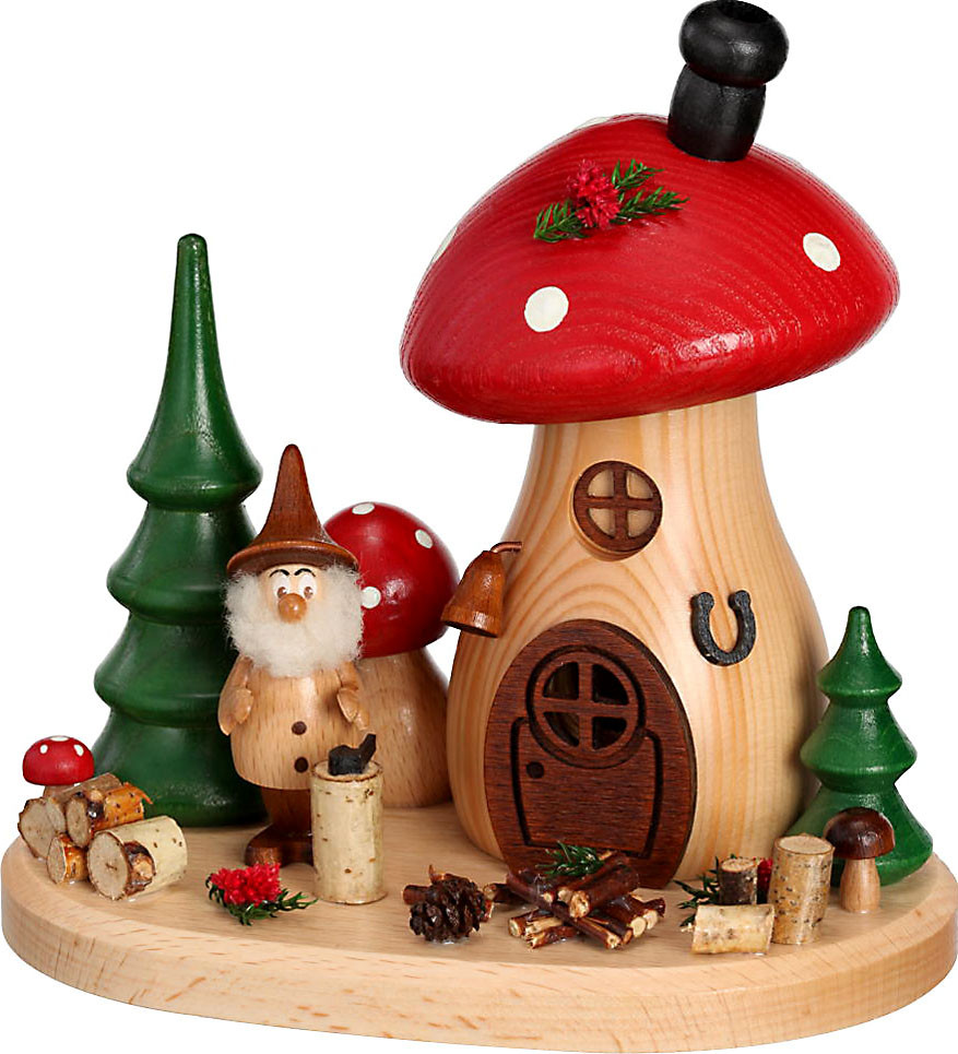 Drechselwerkstatt Uhlig Räucherfigur Pilzhäusel Waldserie mit Wichtel Holzhacker Drechselwerkstatt Uhlig Räucherfigur Pilzhäusel Waldserie mit Wichtel Holzhacker