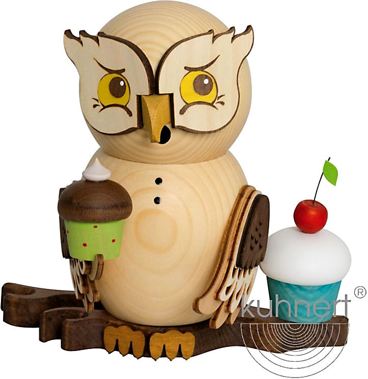 Drechslerei Kuhnert Räucherfigur Eule mit Muffins Drechslerei Kuhnert Räucherfigur Eule mit Muffins