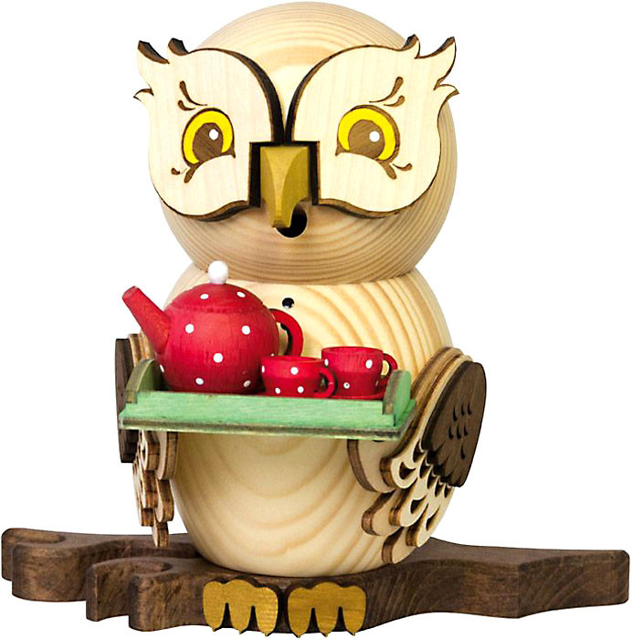 Drechslerei Kuhnert Räucherfigur Eule mit Teeservice Drechslerei Kuhnert Räucherfigur Eule mit Teeservice