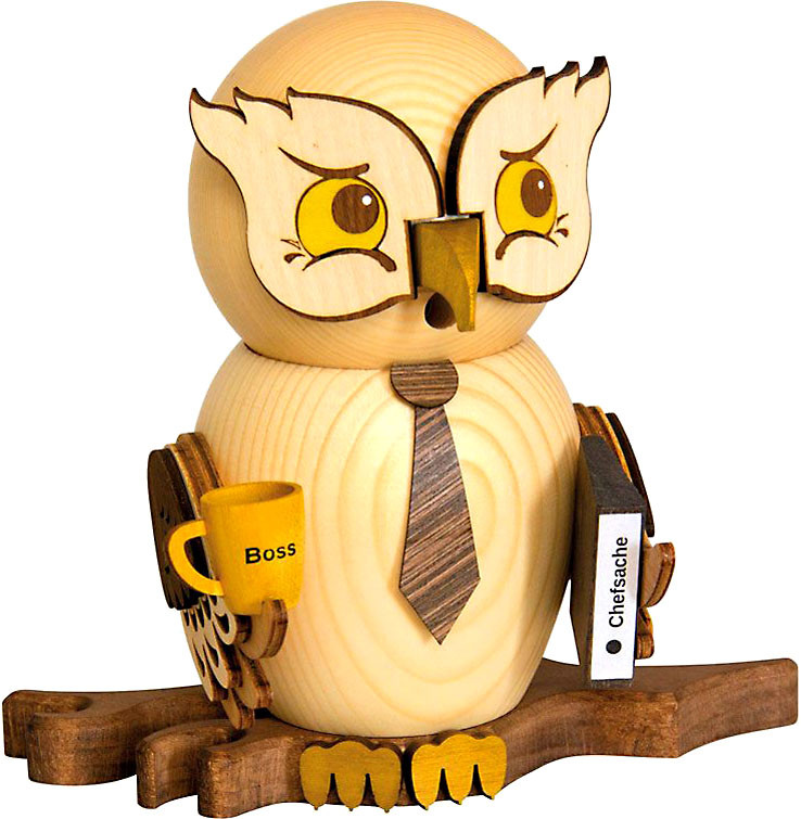 Drechslerei Kuhnert Räucherfigur Eule Chef 16cm Drechslerei Kuhnert Räucherfigur Eule Chef 16cm