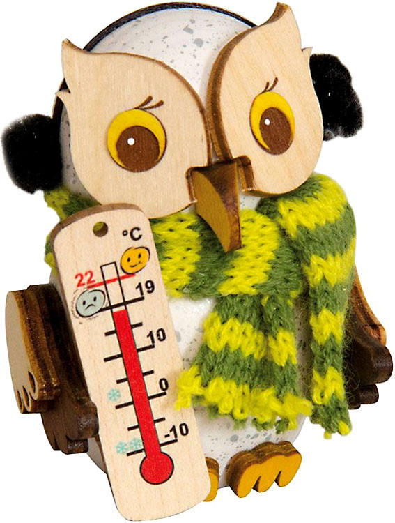Drechslerei Kuhnert Mini-Schnee-Eule mit Thermometer Drechslerei Kuhnert Mini-Schnee-Eule mit Thermometer
