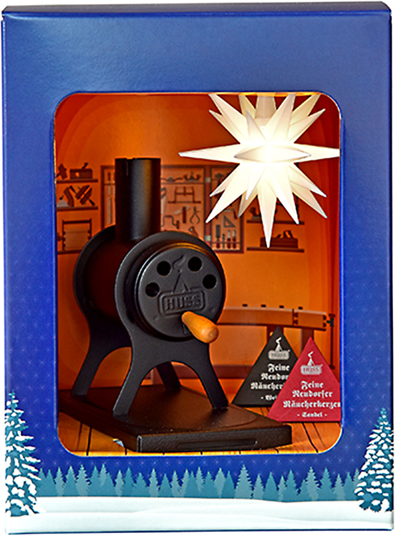 Herrnhuter Geschenkverpackung Huss Räucherofen Werkstattofen und Miniaturstern Herrnhuter Geschenkverpackung Huss Räucherofen Werkstattofen und Miniaturstern