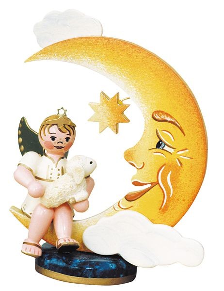 Hubrig Volkskunst Engelbub-Mond mit Schäfchen Hubrig Volkskunst Engelbub-Mond mit Schäfchen