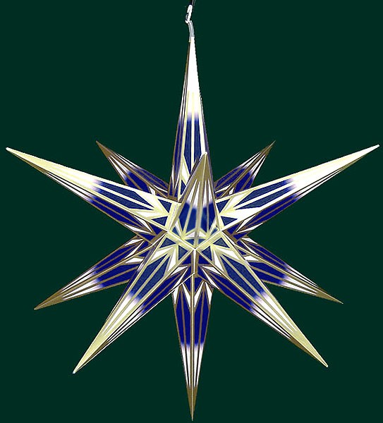 Haßlauer Advent-Außenstern, blau/weiß mit Goldmuster, 75cm Haßlauer Advent-Außenstern, blau/weiß mit Goldmuster, 75cm