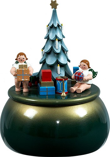 Ellmann Spieldose - Engel am Weihnachtsbaum / grün-gold