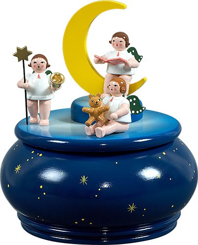 Ellmann Spieldose - Engeltrio mit Mond / blau mit Sternen Ellmann Spieldose - Engeltrio mit Mond / blau mit Sternen