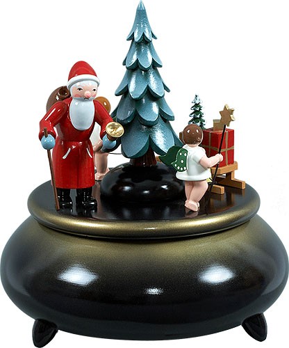 Ellmann Spieldose - Weihnachtsmann, 2 Engel mit Schlitten blau-gold Ellmann Spieldose - Weihnachtsmann, 2 Engel mit Schlitten blau-gold