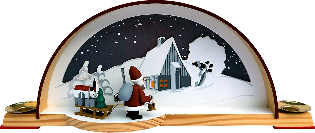 Manufaktur Klaus Kolbe Schwibbogen Waldhaus mit Weihnachtsmann