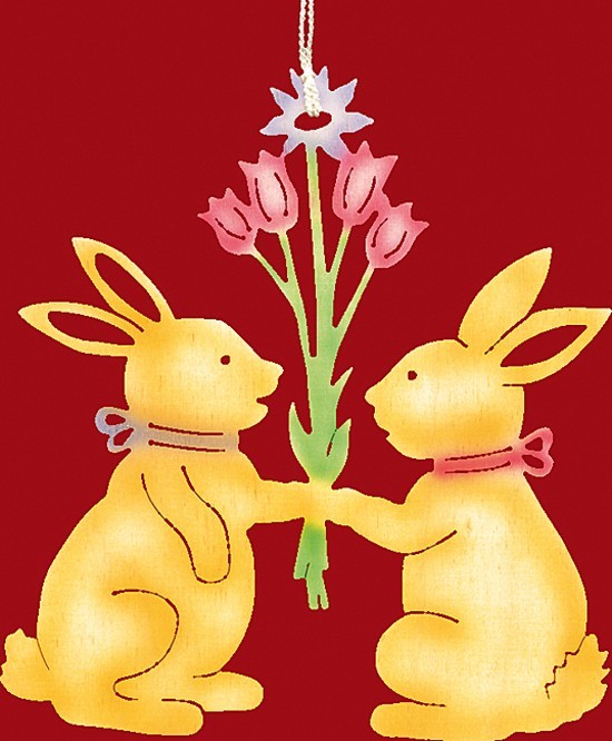 Taulin Fensterbild Ostern 2 Häschen mit Blumenstrauß - farbig Taulin Fensterbild Ostern 2 Häschen mit Blumenstrauß - farbig
