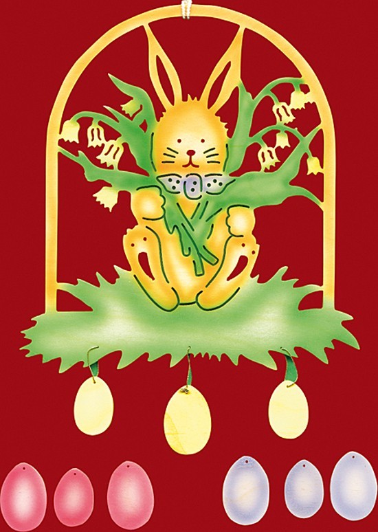 Taulin Fensterbild Ostern Osterhase mit Maiglöckchen - farbig Taulin Fensterbild Ostern Osterhase mit Maiglöckchen - farbig