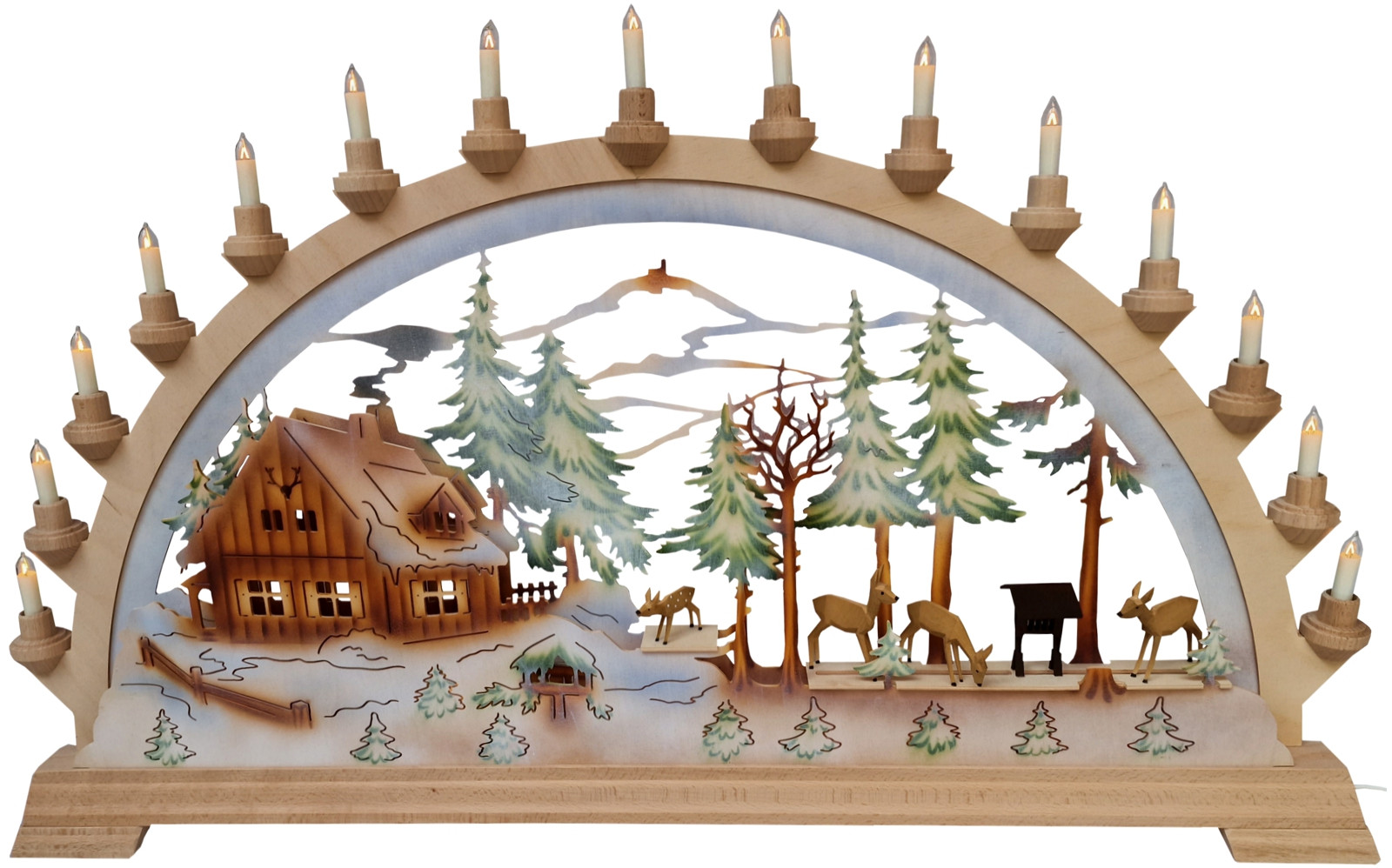 Taulin Schwibbogen Forsthaus mit Rehe - farbig Taulin Schwibbogen Forsthaus mit Rehe - farbig