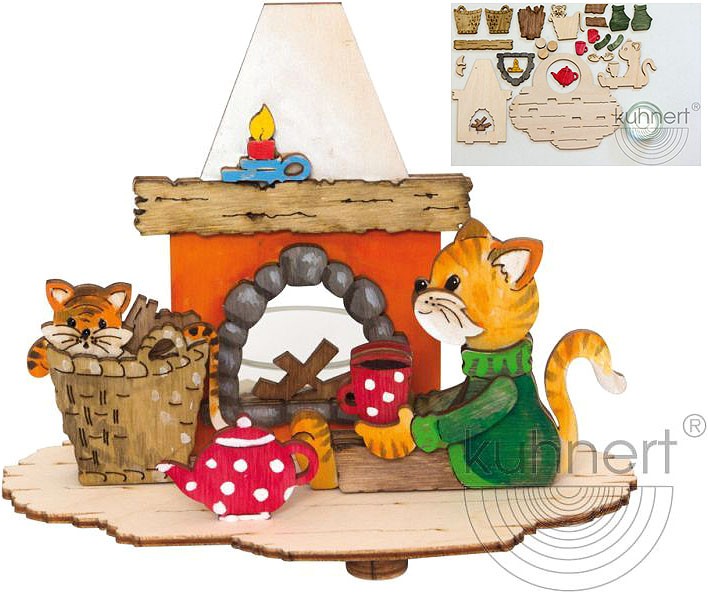 Drechslerei Kuhnert Bastelset Teelichthalter Katzen am Kamin Drechslerei Kuhnert Bastelset Teelichthalter Katzen am Kamin