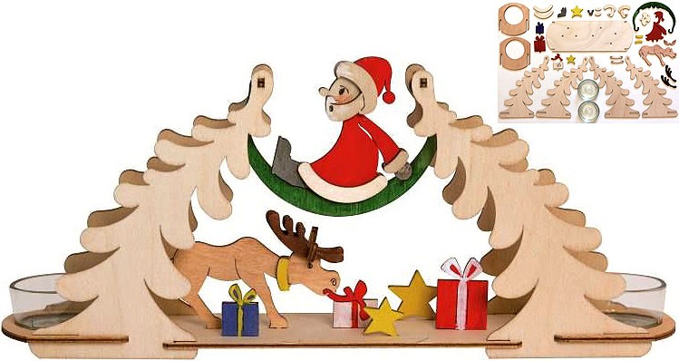 Drechslerei Kuhnert Bastelset Teelichtbogen Weihnachtsmann mit Elch Drechslerei Kuhnert Bastelset Teelichtbogen Weihnachtsmann mit Elch