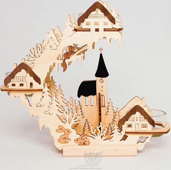 Drechslerei Kuhnert Teelichtkranz Kirche und Häuser Drechslerei Kuhnert Teelichtkranz Kirche und Häuser