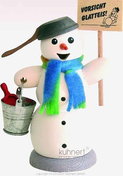 Drechslerei Kuhnert Räuchermann Schneemann mit Schild Vorsicht Glatteis Drechslerei Kuhnert Räuchermann Schneemann mit Schild Vorsicht Glatteis