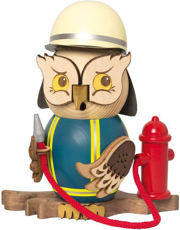 Drechslerei Kuhnert Räucherfigur Eule Feuerwehr