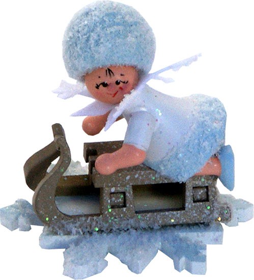 Drechslerei Kuhnert Schneeflöckchen mit Schlitten, liegend Drechslerei Kuhnert Schneeflöckchen mit Schlitten, liegend
