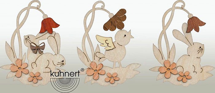 Drechslerei Kuhnert Osterschmuck Hase und Küken mit Blume Drechslerei Kuhnert Osterschmuck Hase und Küken mit Blume