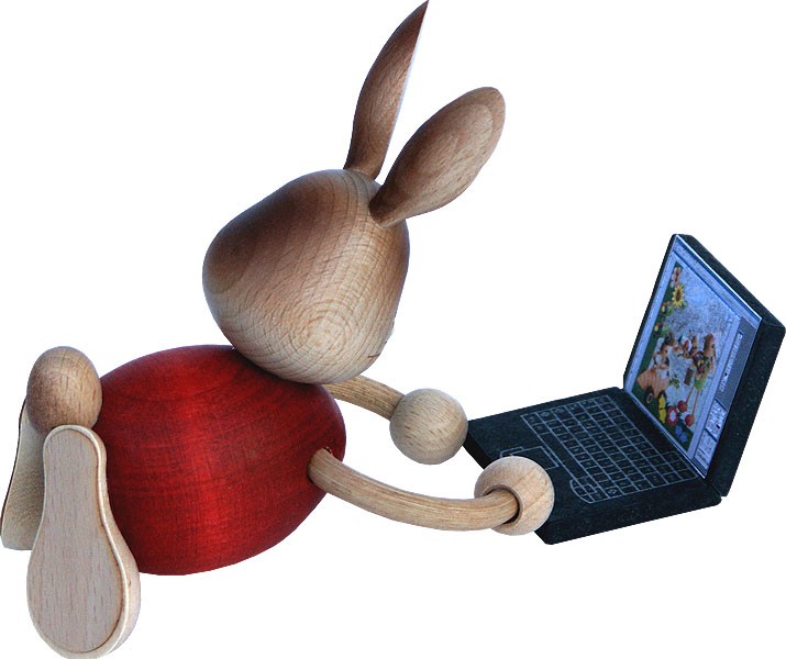 Drechslerei Kuhnert Stupsi Hase mit Laptop Drechslerei Kuhnert Stupsi Hase mit Laptop