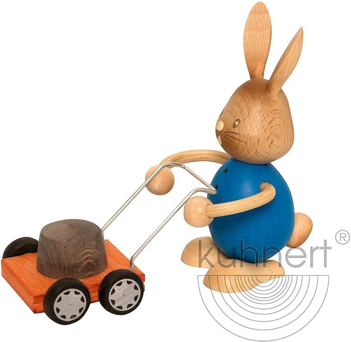 Drechslerei Kuhnert Stupsi Hase mit Rasenmäher Drechslerei Kuhnert Stupsi Hase mit Rasenmäher