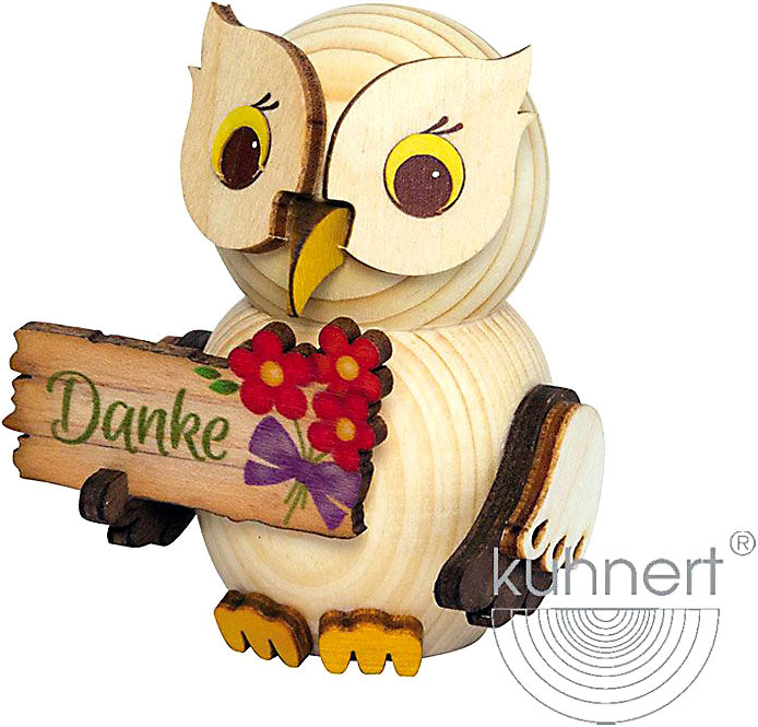 Drechslerei Kuhnert Mini-Eule mit Danke-Schild Drechslerei Kuhnert Mini-Eule mit Danke-Schild