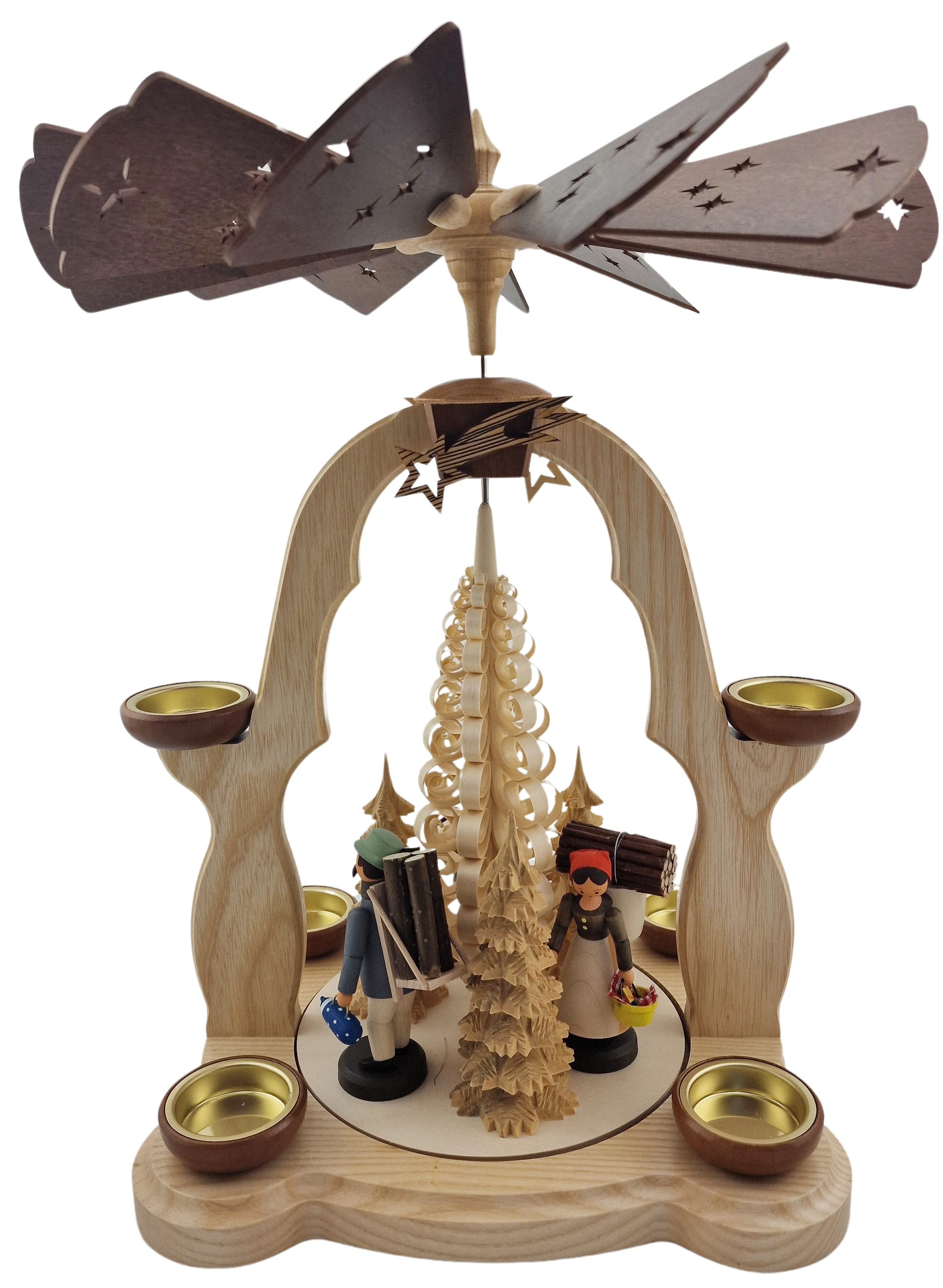 HoDreWa Legler Teelichtpyramide mit Spanbaum, Waldmotiv HoDreWa Legler Teelichtpyramide mit Spanbaum, Waldmotiv
