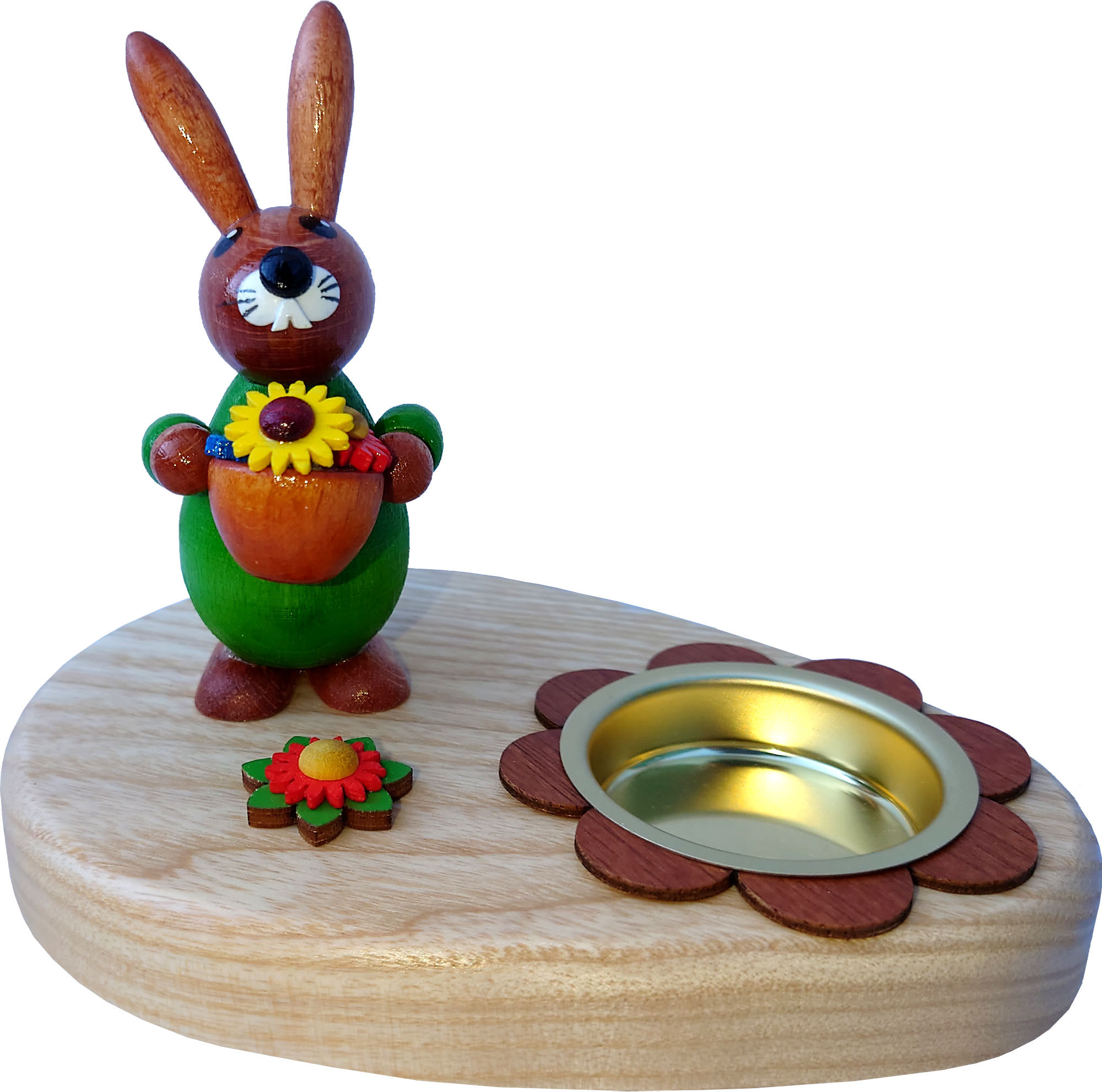 HoDreWa Legler Teelichthalter Hase grün mit Blumentopf HoDreWa Legler Teelichthalter Hase grün mit Blumentopf