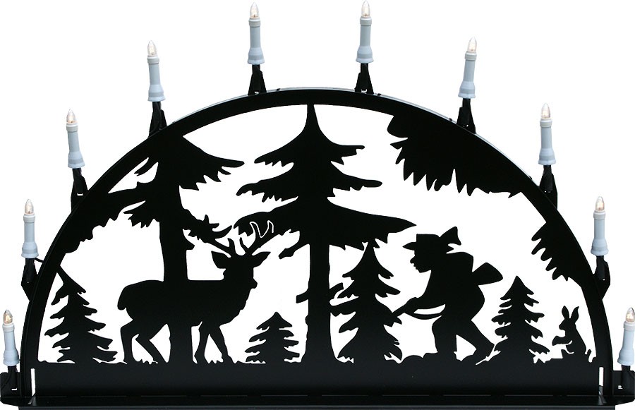 Außenschwibbogen aus Metall, Motiv - Jäger und Hirsch - 1,00 x 0,50 m Außenschwibbogen aus Metall, Motiv - Jäger und Hirsch - 1,00 x 0,50 m