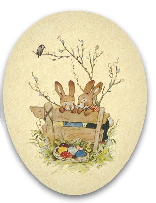 Nestler Osterei Best of Happiness, 2 Hasen auf Bank, 12cm Nestler Osterei Best of Happiness, 2 Hasen auf Bank, 12cm