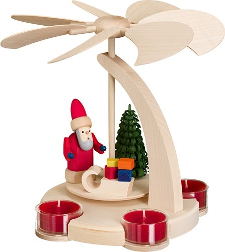 Seiffener Volkskunst Bogenpyramide klein, Weihnachtsmann mit Schlitten Seiffener Volkskunst Bogenpyramide klein, Weihnachtsmann mit Schlitten
