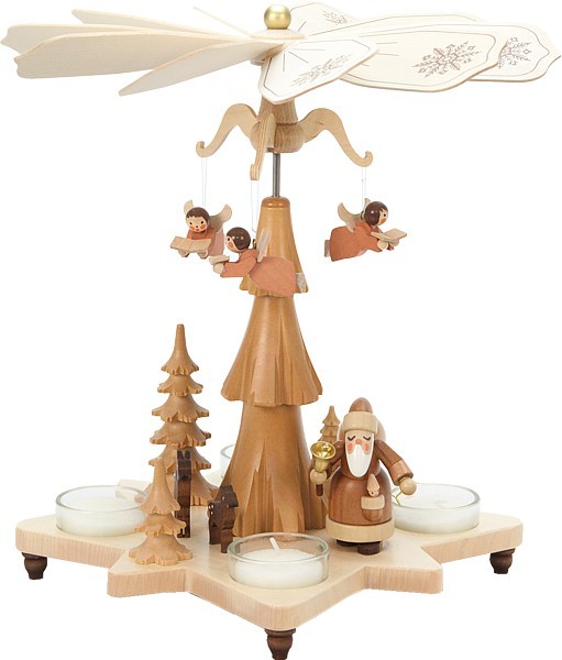 Christian Ulbricht Teelichtpyramide, Engel mit Weihnachtsmann Christian Ulbricht Teelichtpyramide, Engel mit Weihnachtsmann