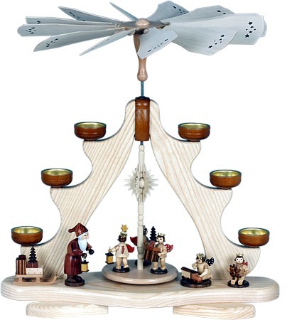 Ellmann Teelichtpyramide - Weihnachtsmann mit Engel- naturfarben Ellmann Teelichtpyramide - Weihnachtsmann mit Engel- naturfarben