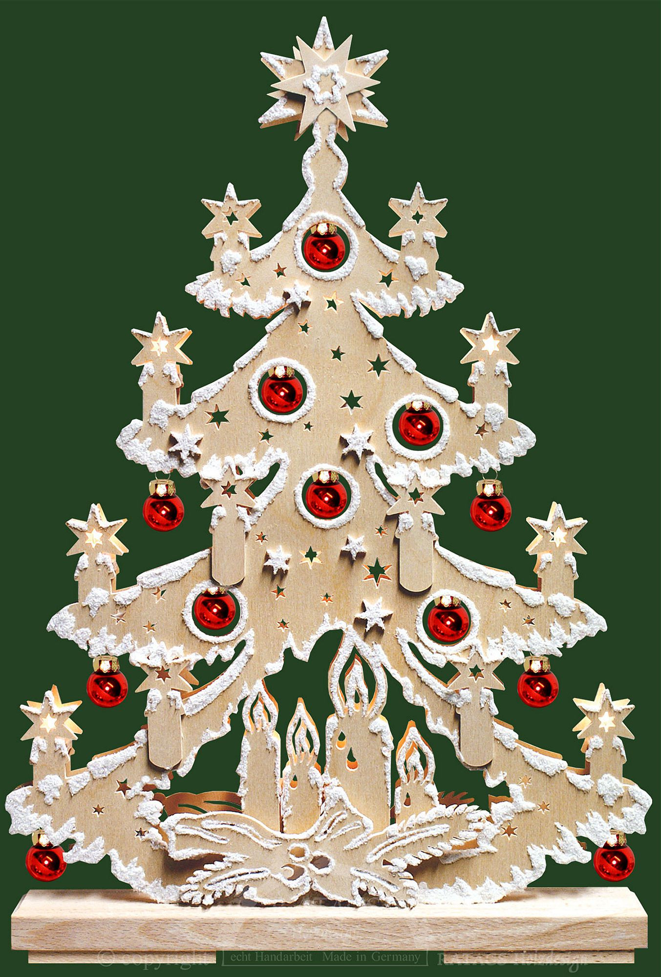 Ratags 3D Schwibbogen Tanne klein, Kugeln, rot mit Raureif Ratags 3D Schwibbogen Tanne klein, Kugeln, rot mit Raureif