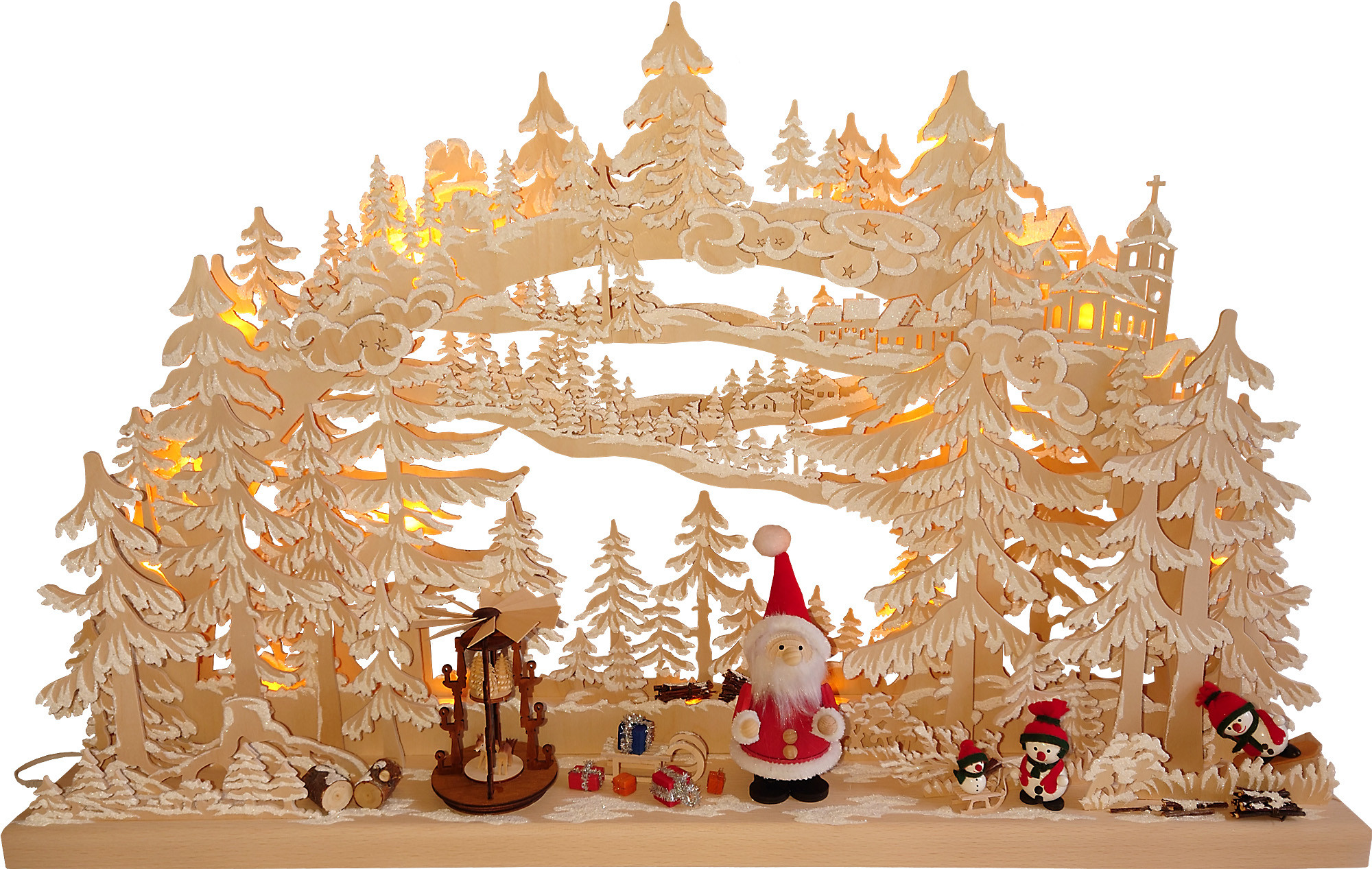 RATAGS Holzdesign 3D-Schwibbogen gross, Weihnachtsmann, Schneemänner, mit Raureif RATAGS Holzdesign 3D-Schwibbogen gross, Weihnachtsmann, Schneemänner, mit Raureif